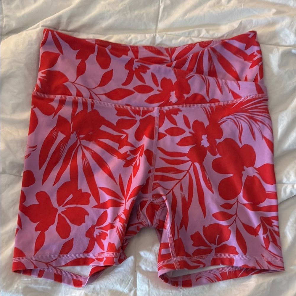 Avia Red and Pink Floral Bike Shorts